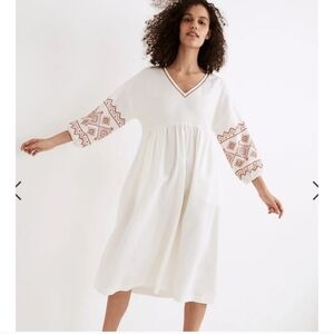 Madewell Embroidered Sleeve Popover Midi Dress XXS NWT MC946